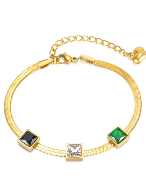 [1302] gold plated bracelet Stainless steel Glass Stone Geometric Minimalist Snake Bone Chain Bracelet